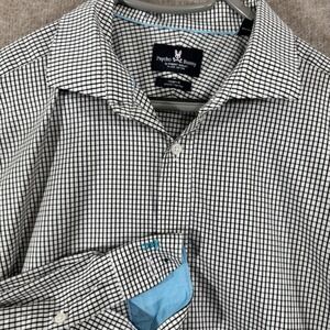 Psycho Bunny Flip Cuff Shirt Mens 17 34/35 Gingham Stretch Non Iron Preppy Check
